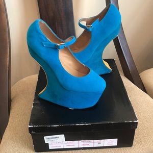 BUMPER VELVET TURQUOISE PLATFORM HEELS